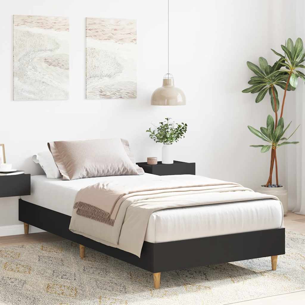 Bed Frame No Mattress Black 90x200 cm Engineered Wood